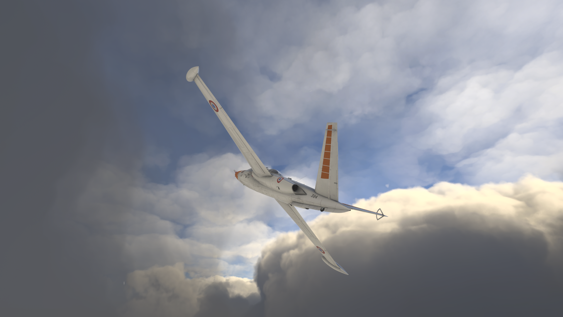 Piercing through the clouds in a Fouga Magister | Microsoft Flight Simulator