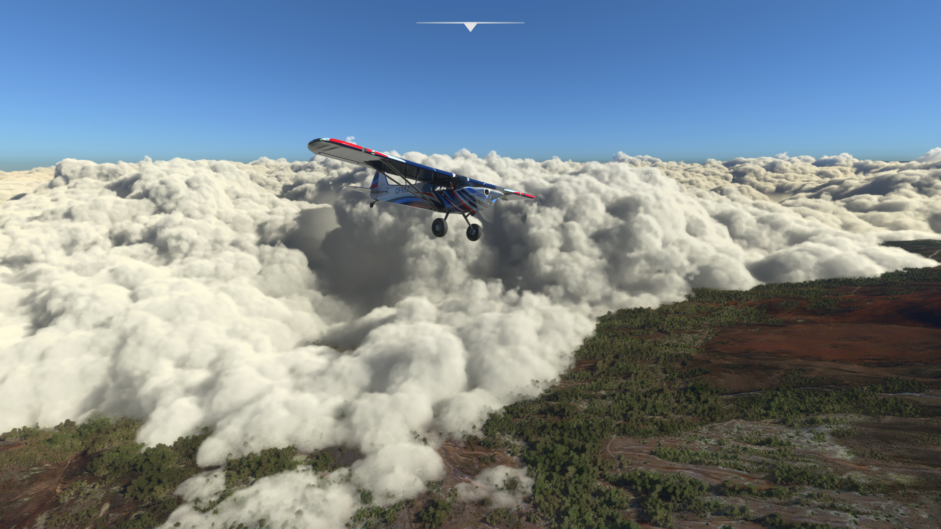 A sea of clouds in Hawaii as we're climbing to the observatory in a low-altitude VFR flight | Microsoft Flight Simulator