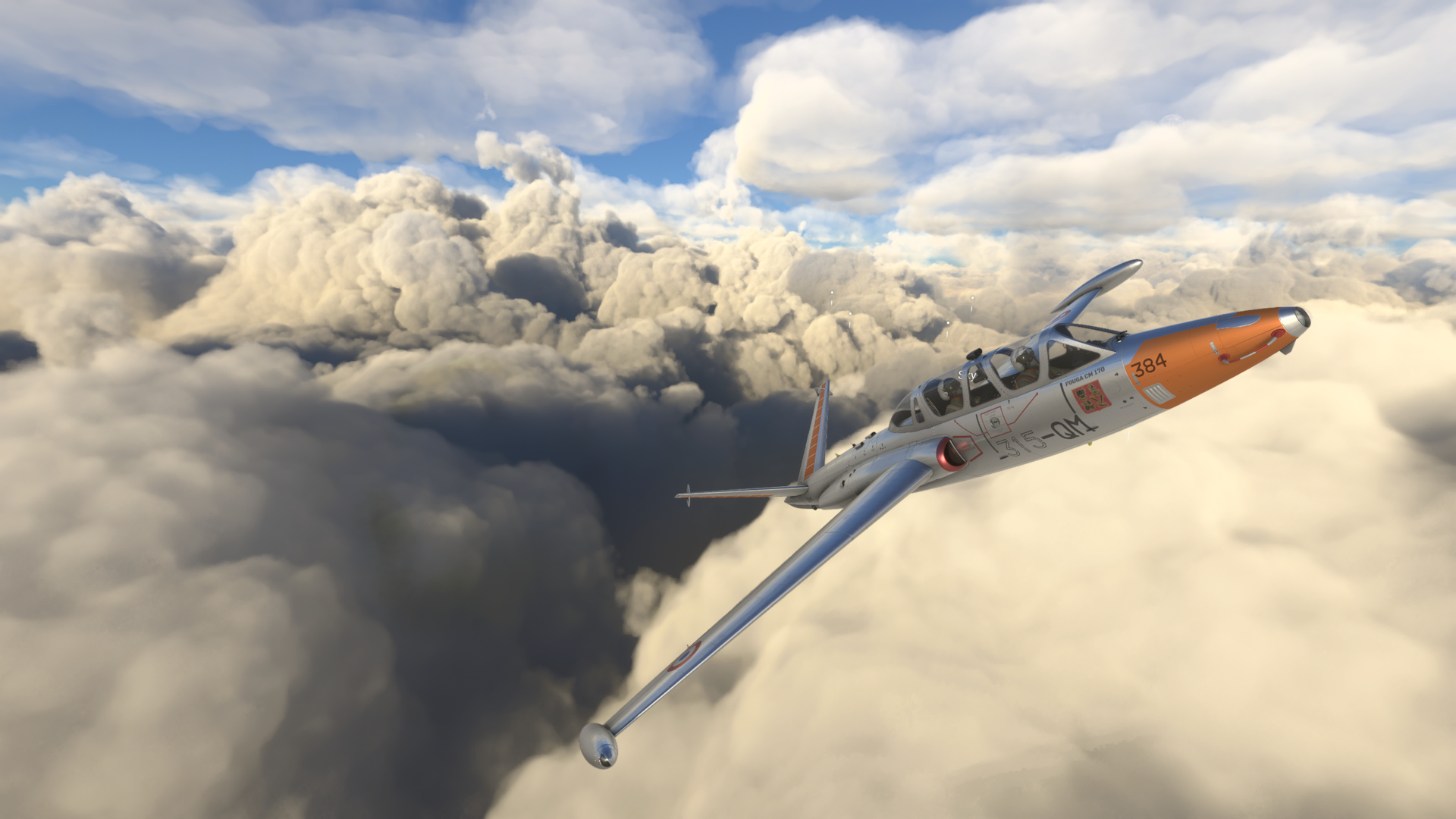 Flying through the clouds in a Fouga Magister | Microsoft Flight Simulator