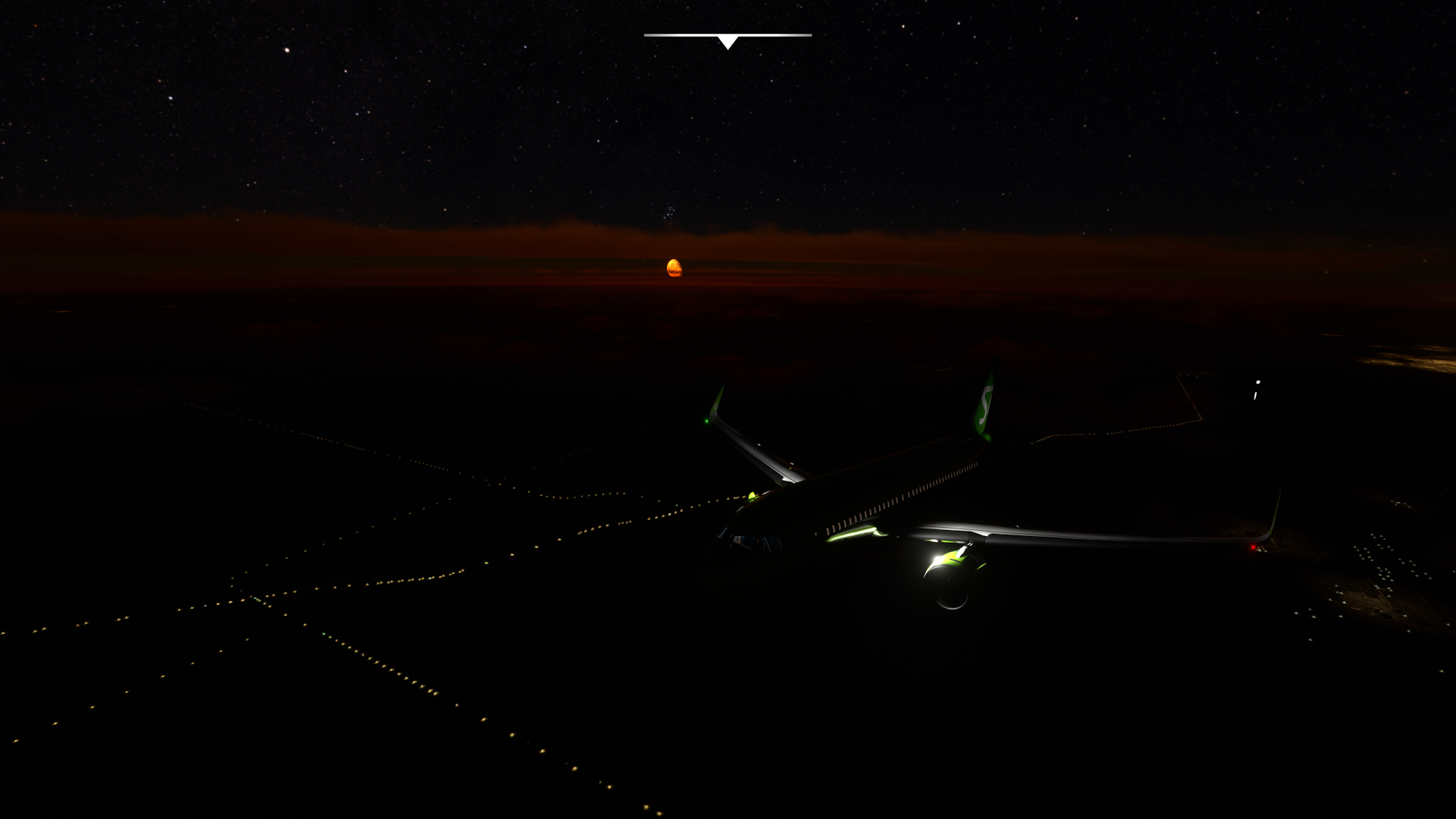 Night fligh between Thunder Bay, ON and Winnipeg, MB with a red moon in the background | Microsoft Flight Simulator