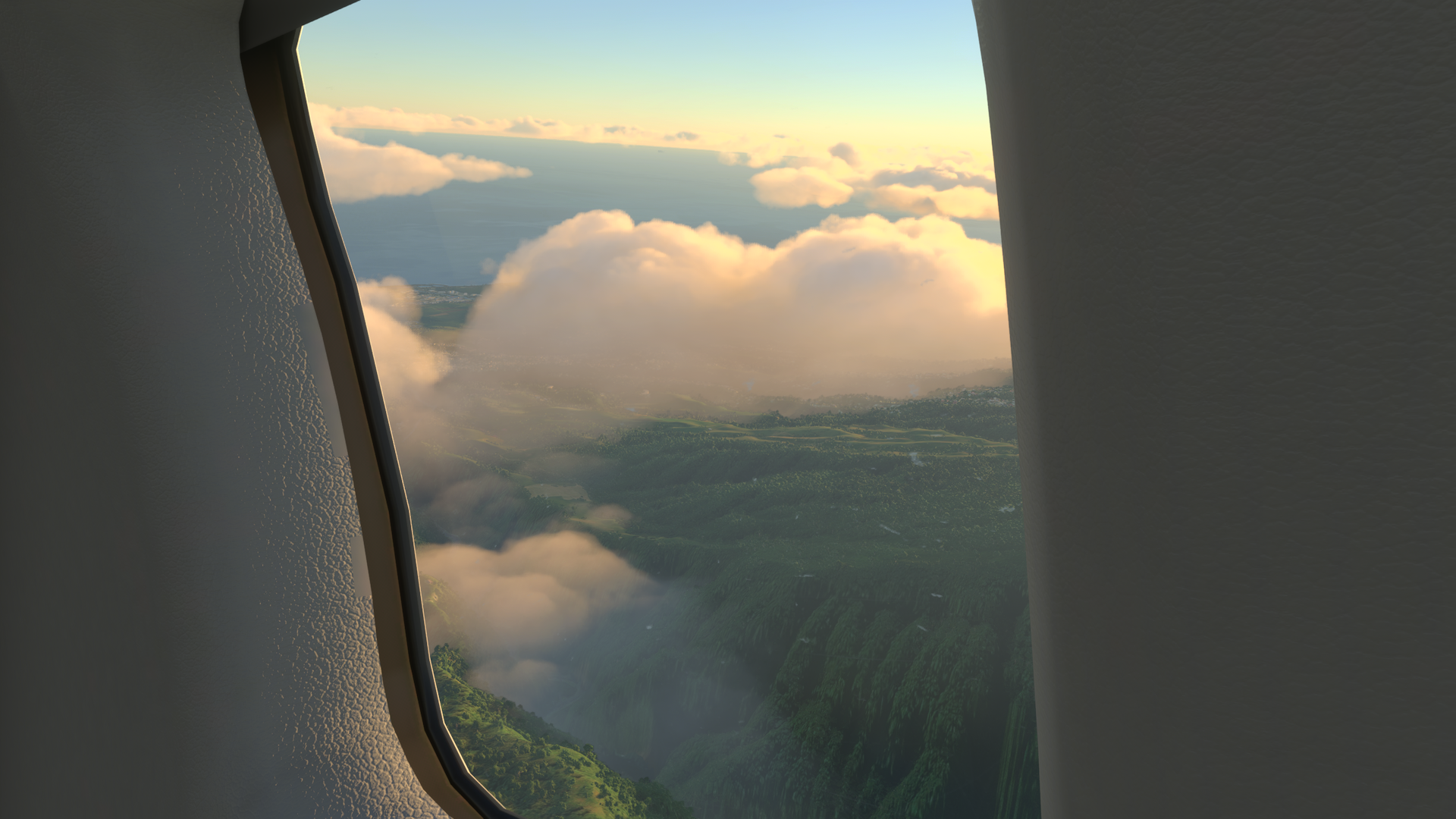 Passenger's view after taking off in La Réunion for a flight across the island | Microsoft Flight Simulator