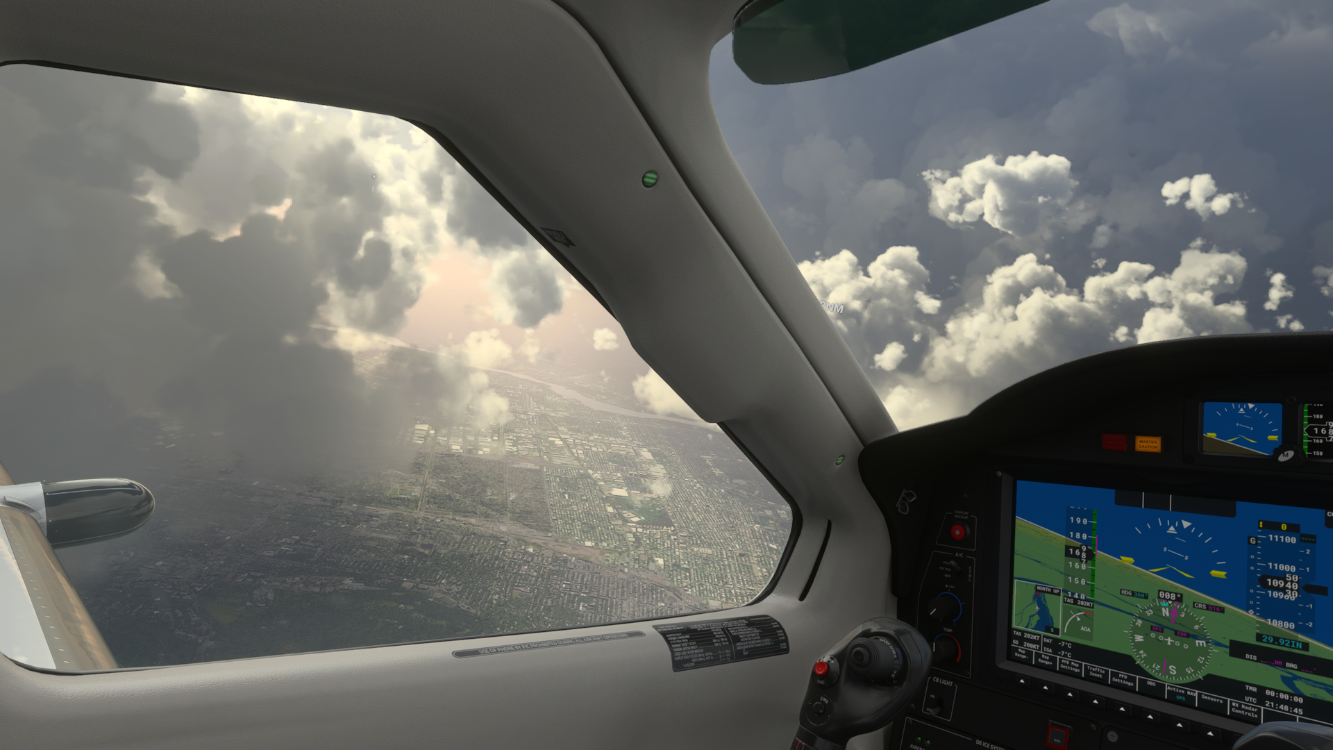 Flight over Montréal, QC (Canada) with some overcast weather. Flying in the TBM 930. | Microsoft Flight Simulator