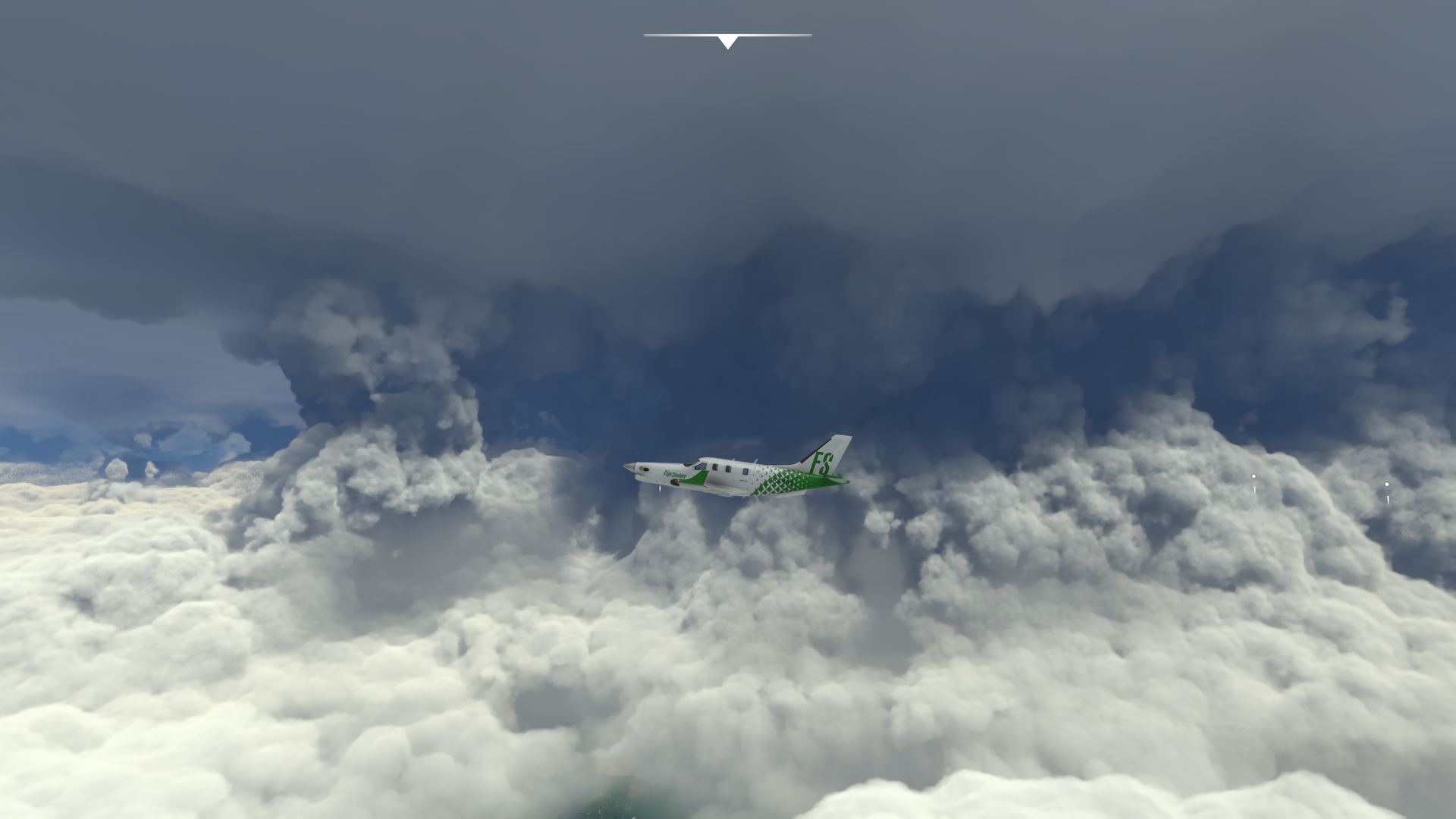 A TBM930 (center) against Hurricane Ida in the background | Microsoft Flight Simulator