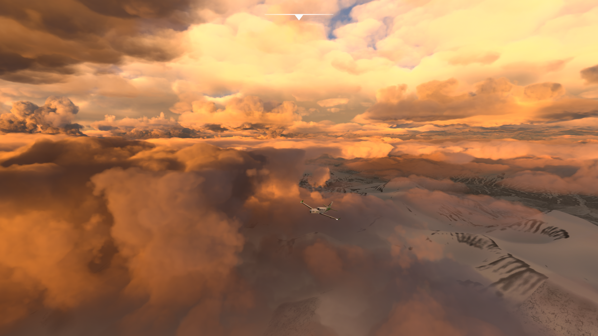 Another perspective over the Svalbard landscapes and clouds tainted by the sunset | Microsoft Flight Simulator
