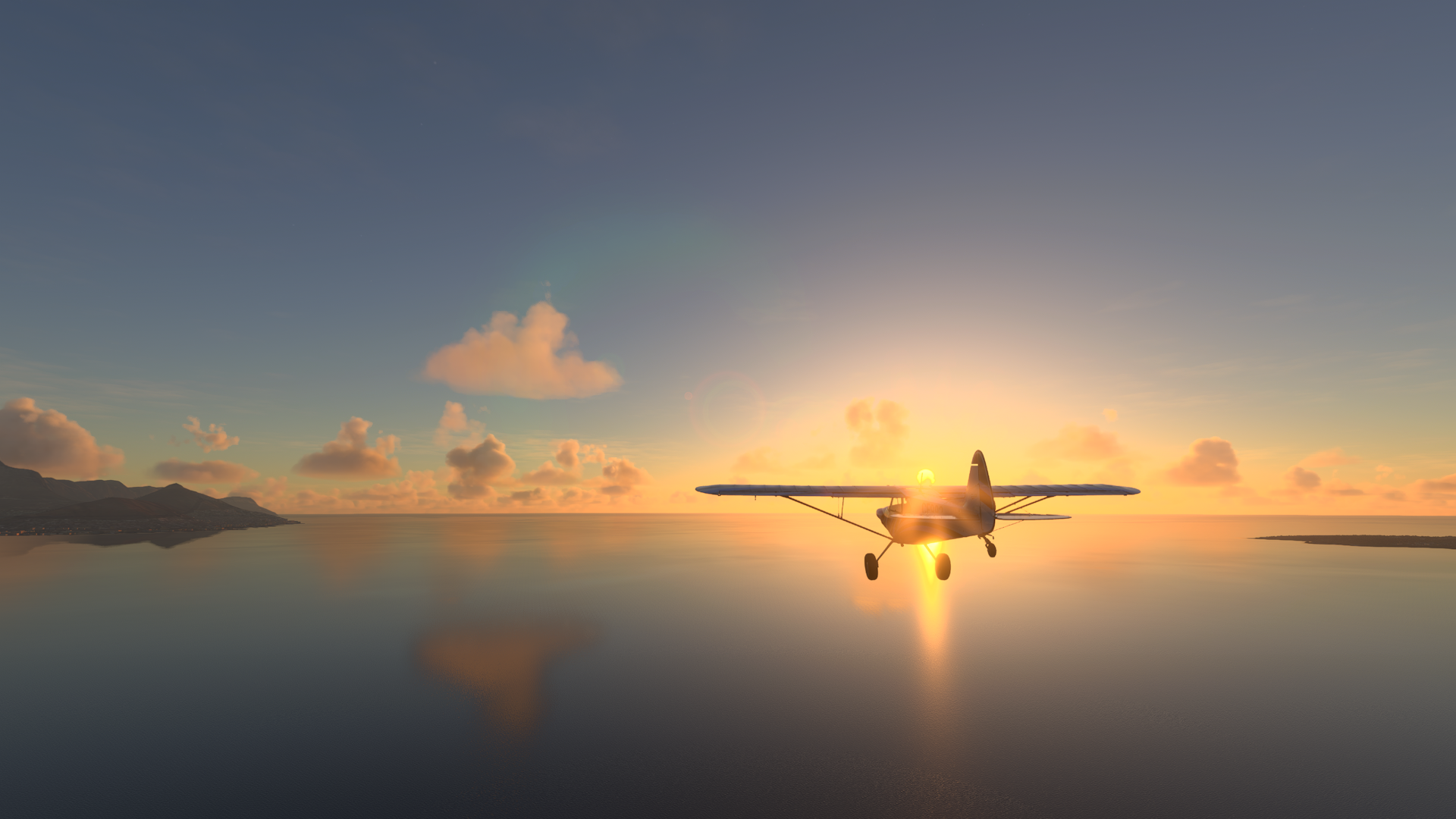 Sunset over a seascape flight | Microsoft Flight Simulator