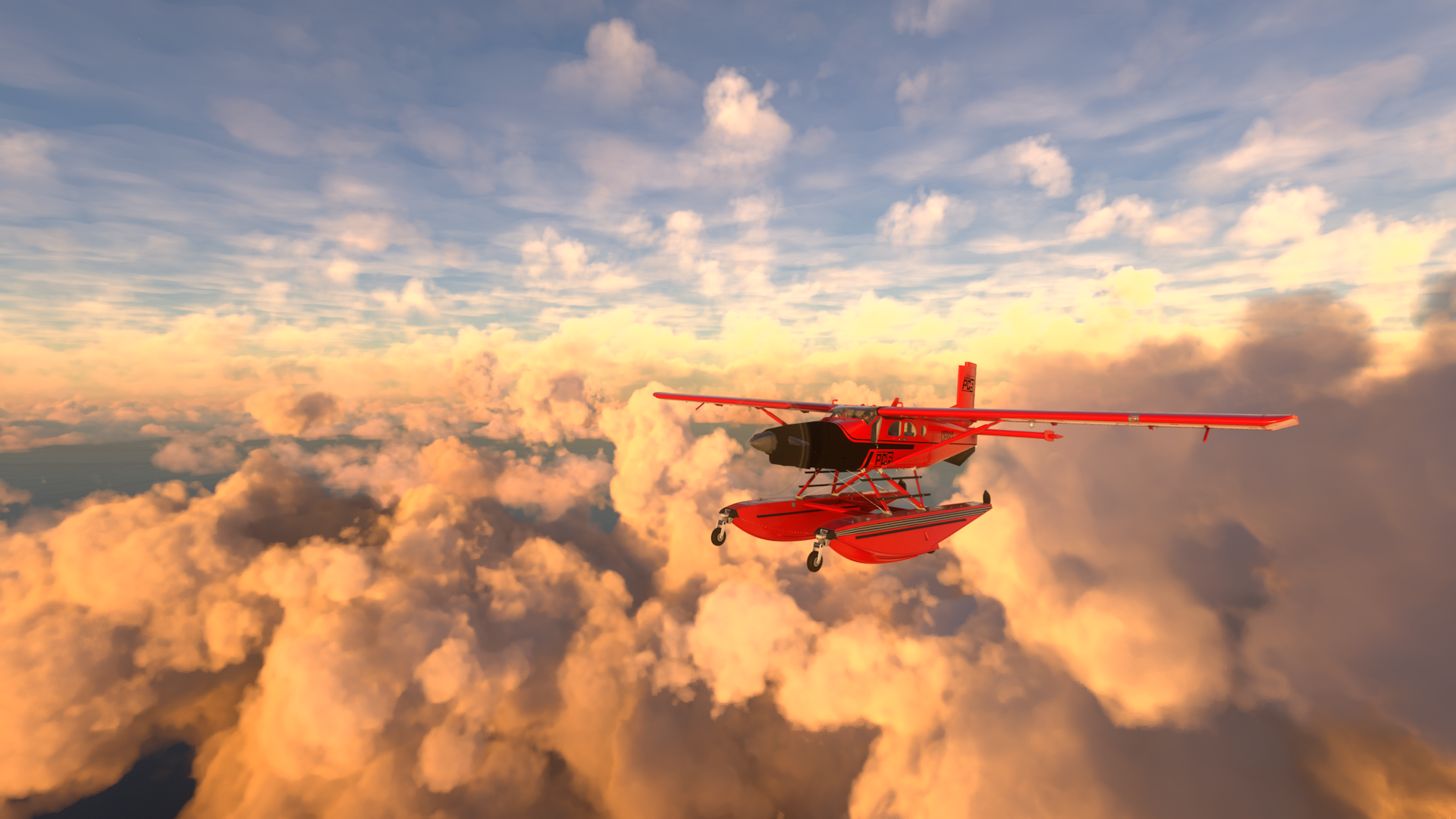 Pilatus PC-6 with floats piercing through the clouds | Microsoft Flight Simulator